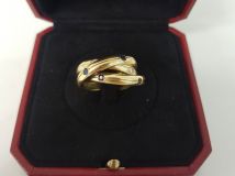 Cartier Trinity Diamond Sapphire & Ruby 18k Gold Rolling Ring Size 55